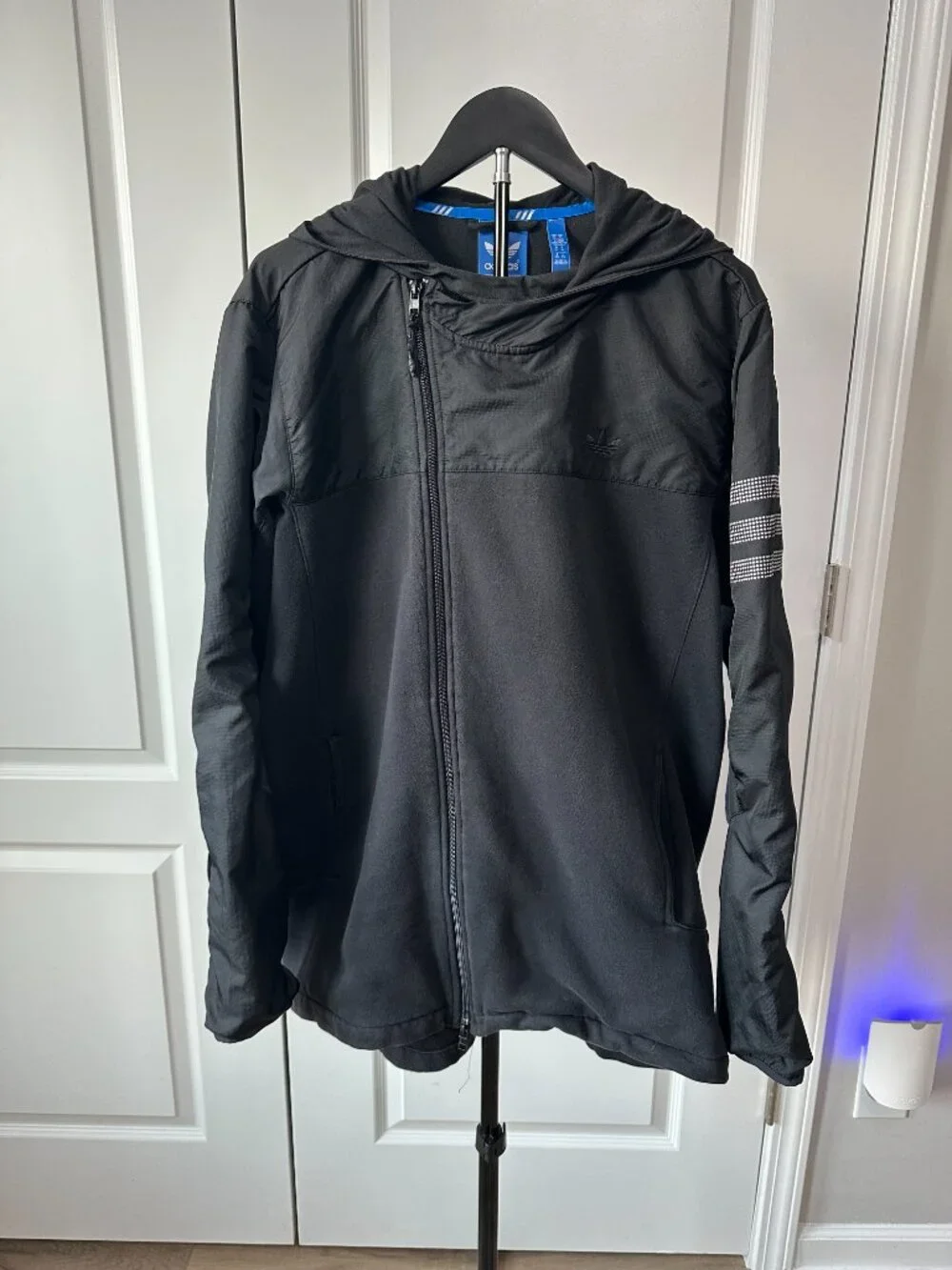 Adidas Originals Asymmetrical Zip Hooded Streetwear Jacket Black - XL